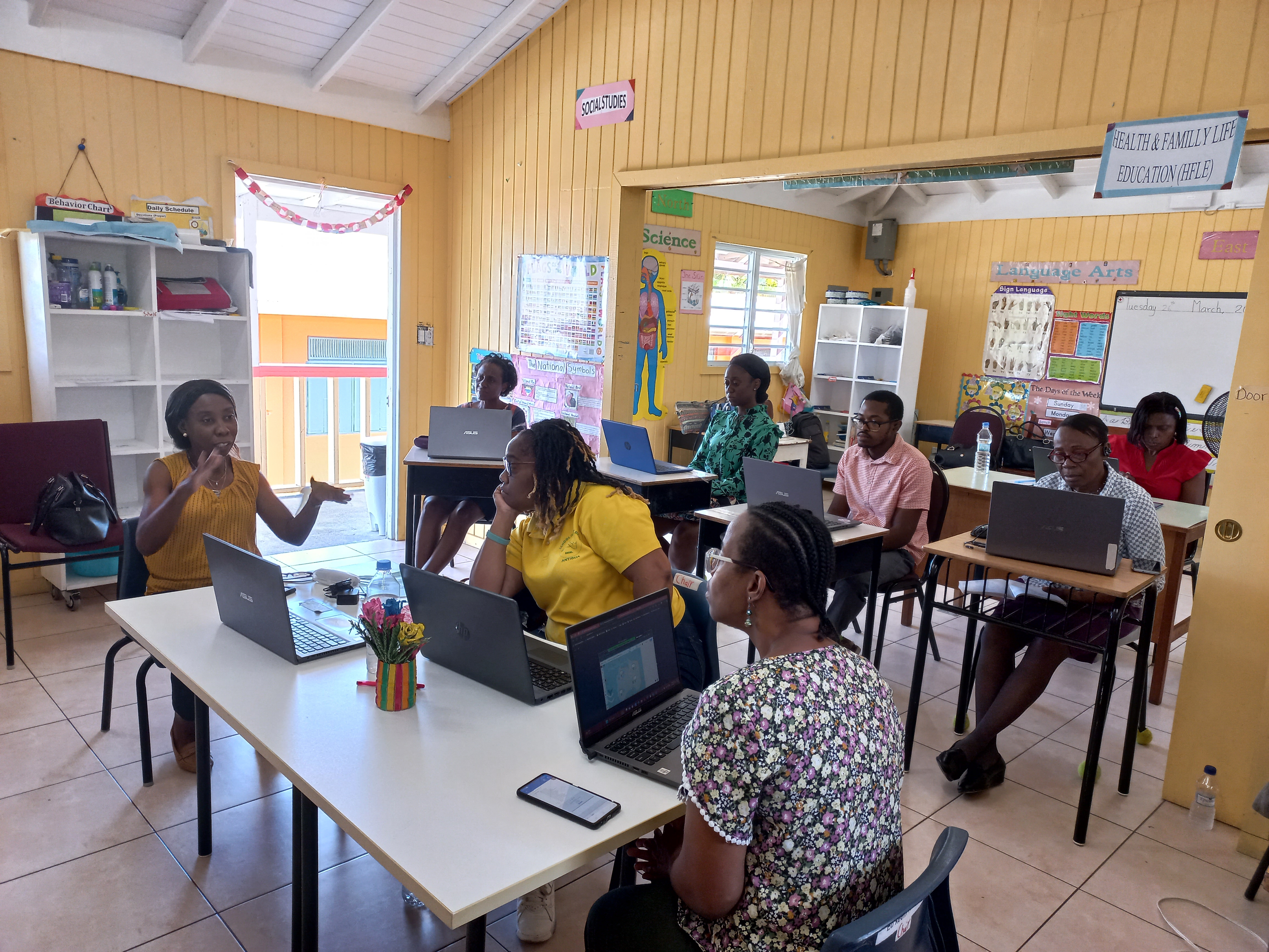 A photo of the School for the Deaf staff from the front of the room.